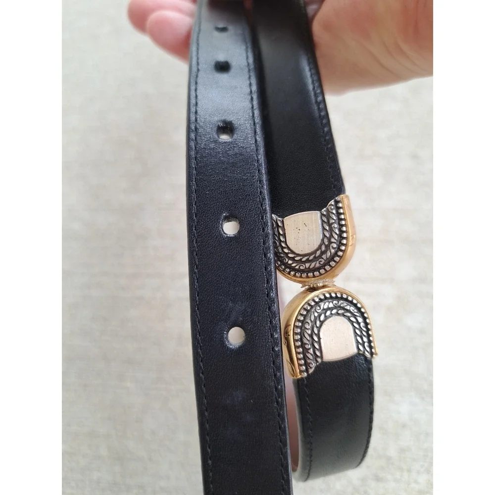 Brighton Women's Reversible Leather Black/Brown Belt Silver/Gold Tone Buckle M-L
